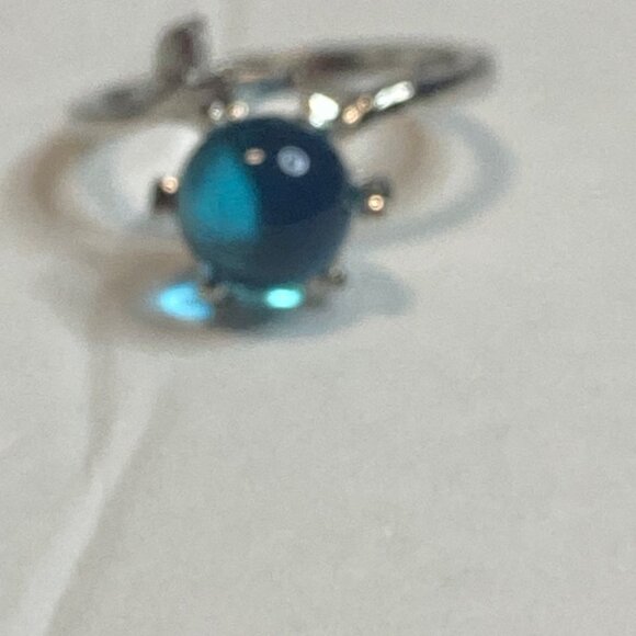 Silver Mermaid Bubble Ring With Adjustable Band Blue Crystal Centerpiece Women - Picture 7 of 9